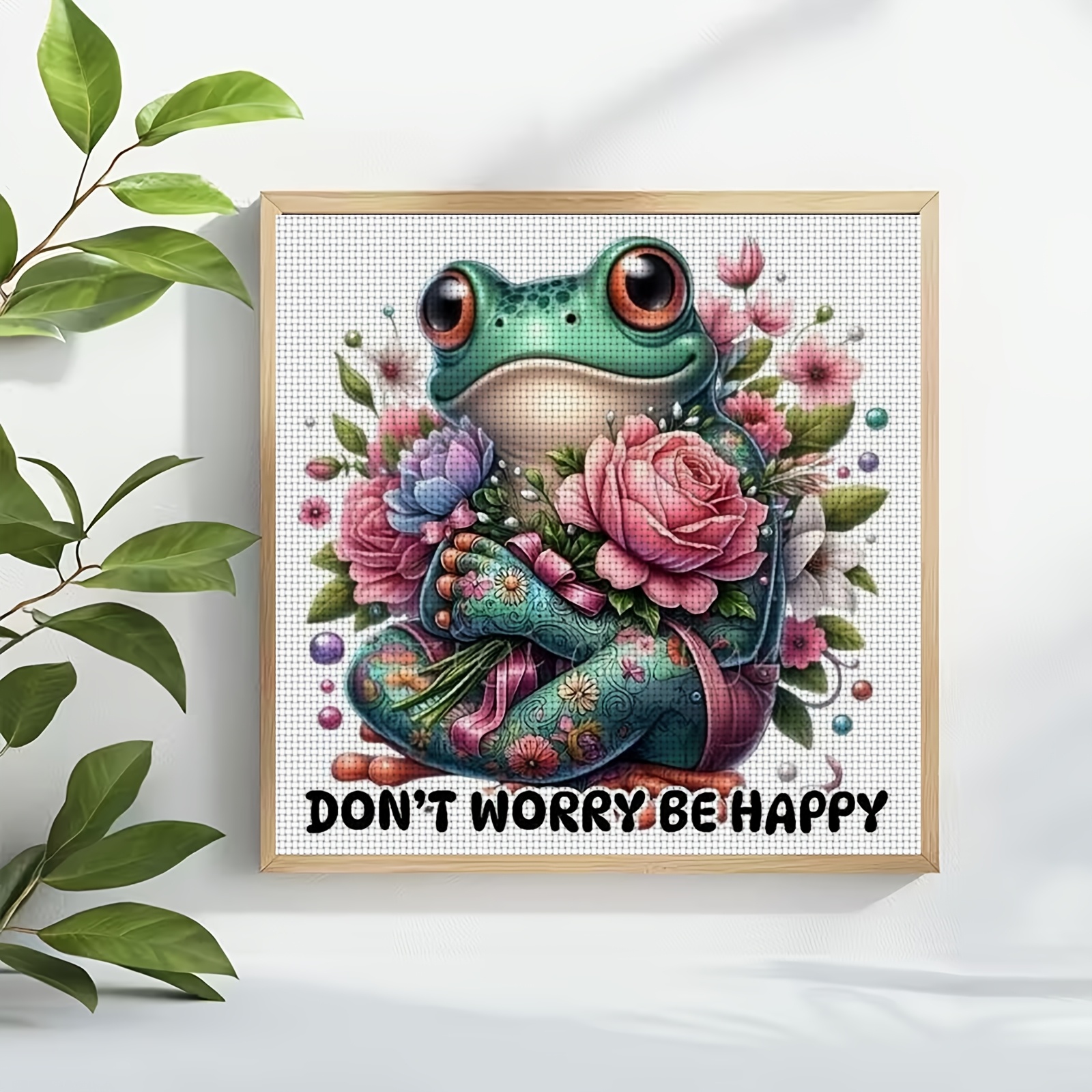 Cross-Stitch Printing Kit, Happy Frog with Flowers Design