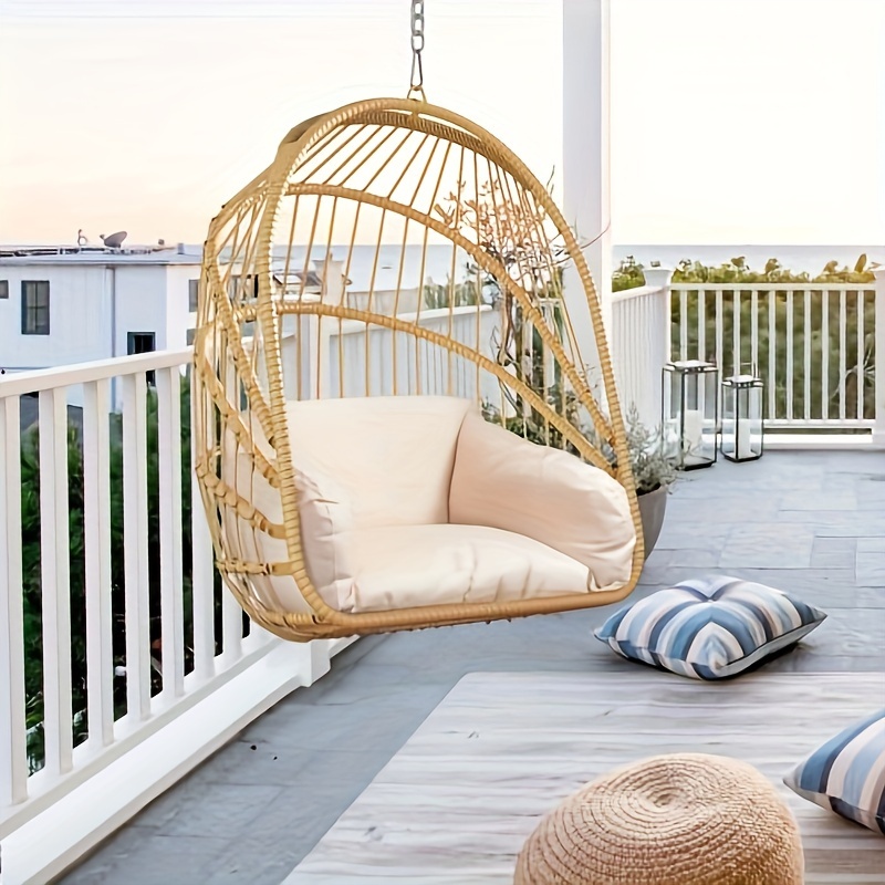

Hanging Egg Chair Wicker Hammock Patio Chair Swing With Cushion & Hanging Chain