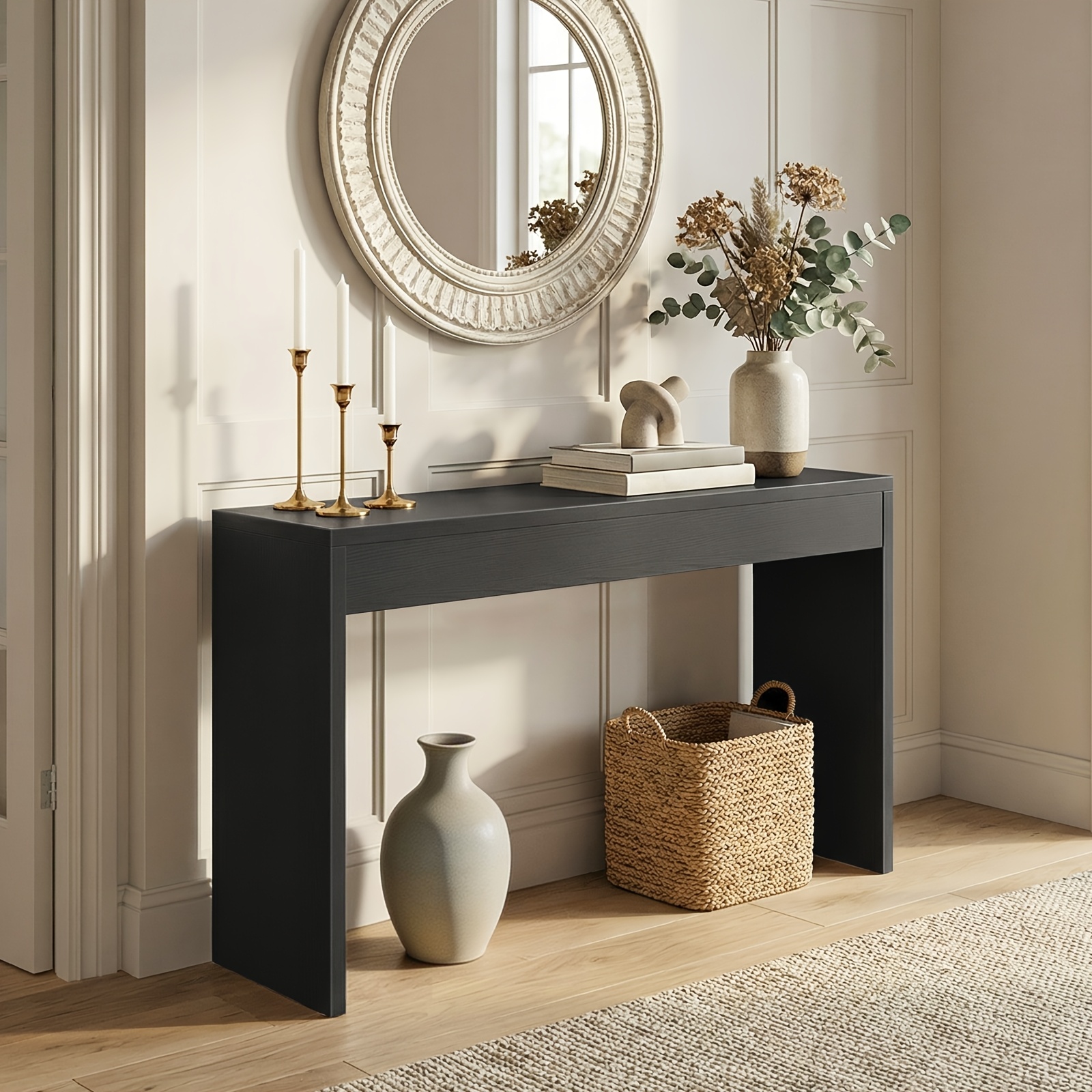 Console Table, Entryway Table, Sofa Side Table, Decorative Table, Open Storage, Minimalist Style, Suitable For Entryway, Hallway, Living Room, Bedroom, Dining Room, , Black 120 X 30 X 80 Cm
