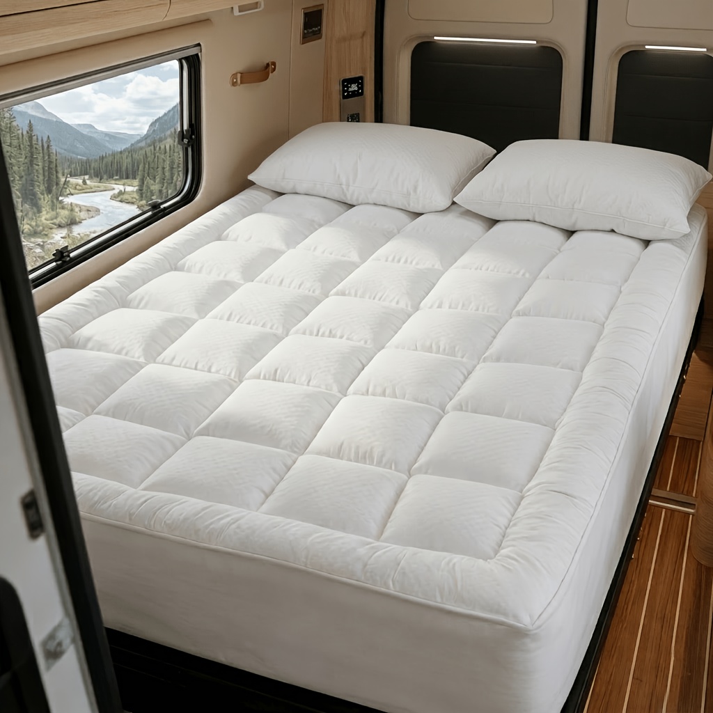 Rv Mattress Topper Extra Thick 400gsm, Pillow Top Quilted Pad For Trailer Bed, Soft Cooling Breathable Bedding