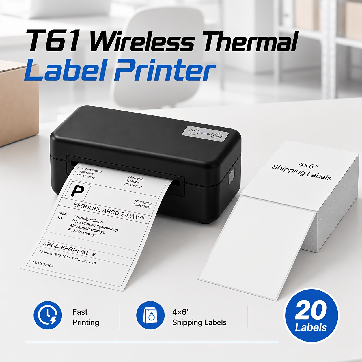 TEMU T61 Wireless Thermal Label Printer, 4x6" Shipping Label And Barcode Printer For Small Business, Shipping, , And Online Sellers, 20 Labels