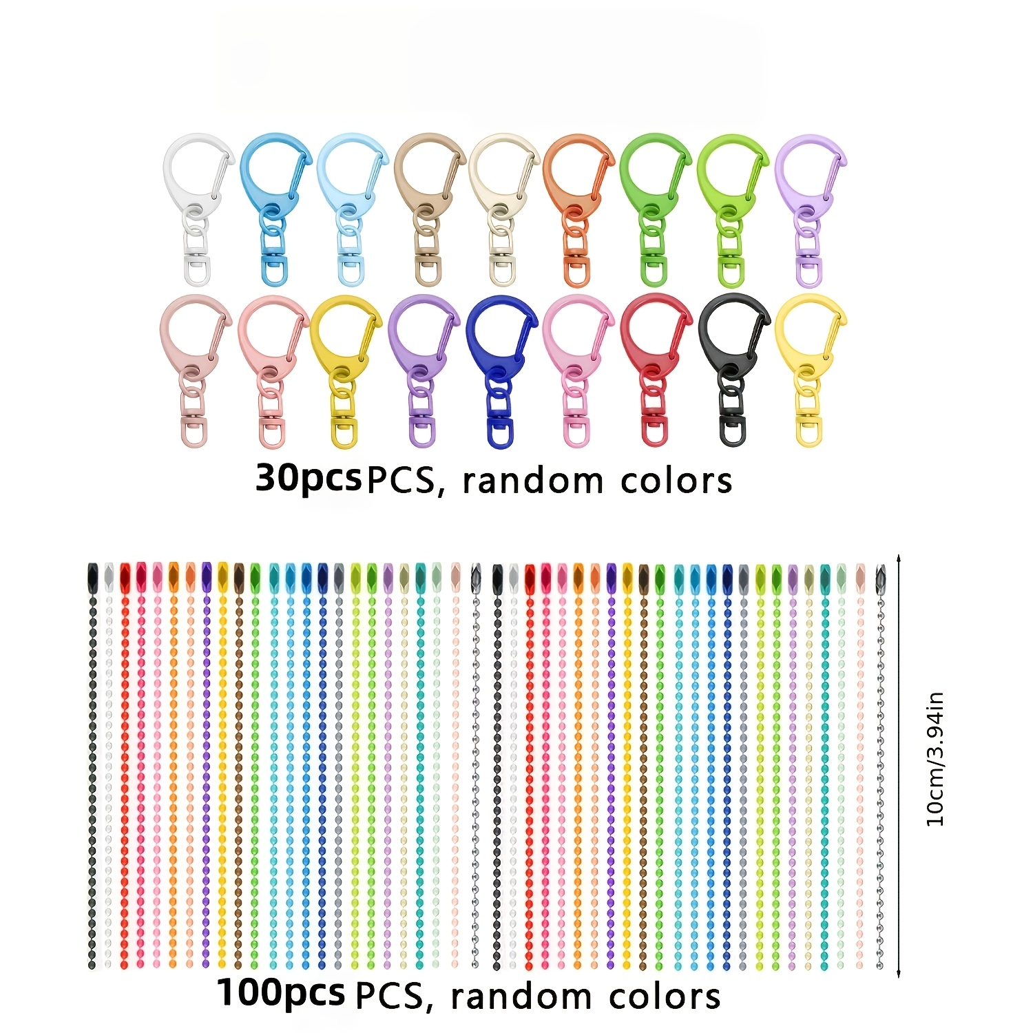 TEMU 30 Sets 30pcs Keychains + 100pcs Bead Chains, Creative Random Mixed Color Painted Keychain Beads And Chains, Colors Random—diy Key Rings,