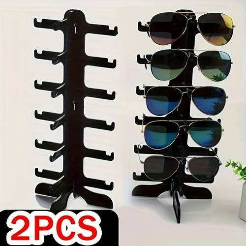2pcs multifunctional modern black white plastic glasses storage rack 6 pairs of fashion glasses and glasses storage rack portable compact display rack suitable for fashion families or offices to organize glasses and store counter display rack