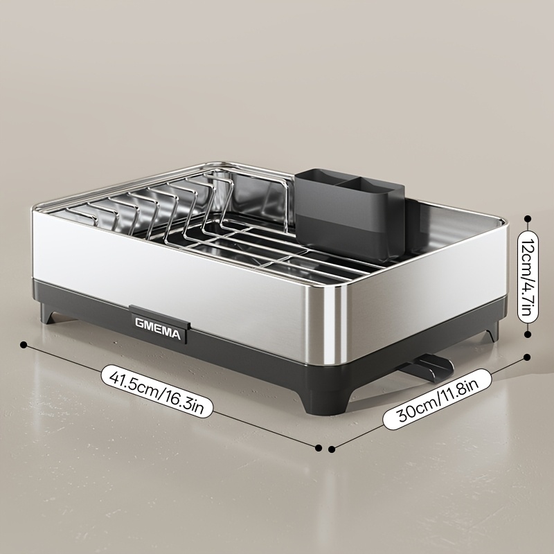 TEMU Égouttoir à vaisselle de cuisine en acier inoxydable 304, nouveau égouttoir à vaisselle de comptoir, égouttoir à couverts avec drain