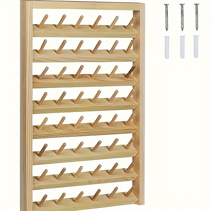 

Wooden 48-spool Thread Rack Organizer For Sewing And Embroidery, Wall Mountable And Tabletop Stand Storage For Craft Supplies