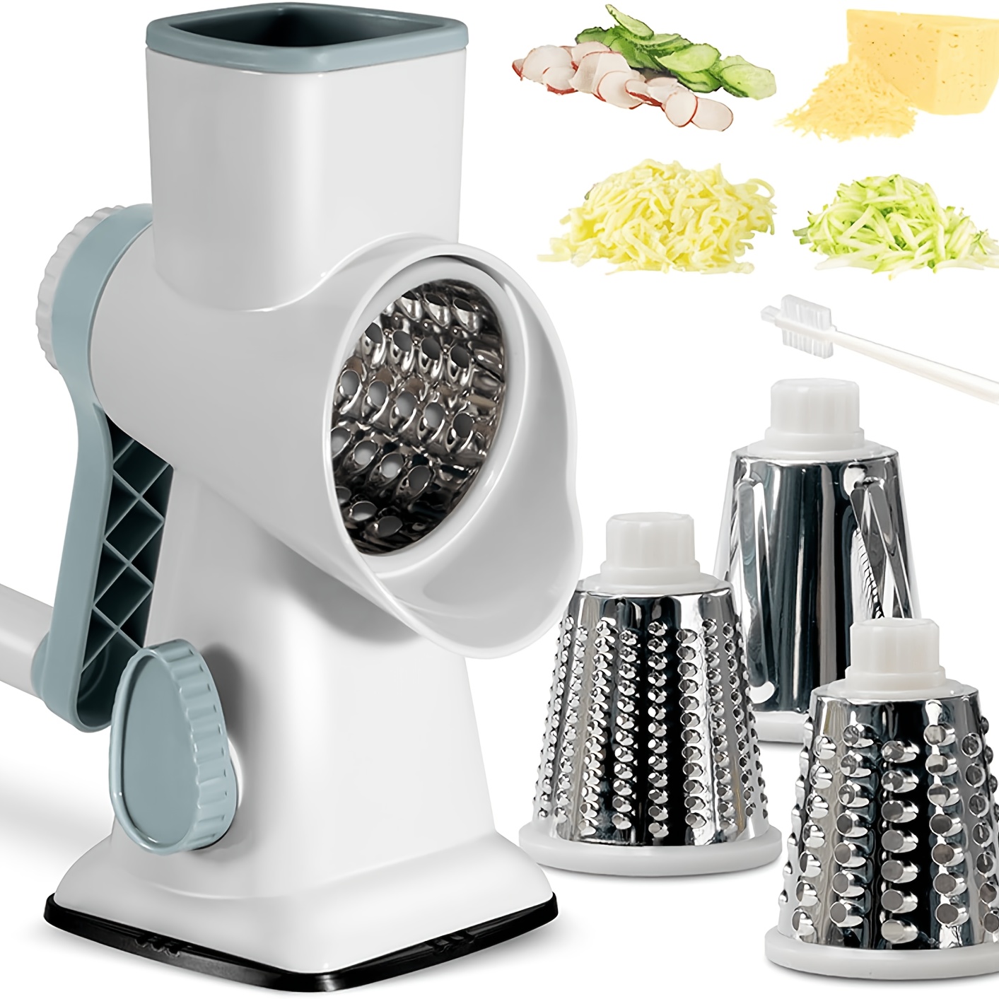 TEMU Handle Rotary Cheese Grater Vegetable Slicer Cheese Kitchen Slicer 3 Replaceable Cheese Chopper Potato Zucchini Nut Chocolate