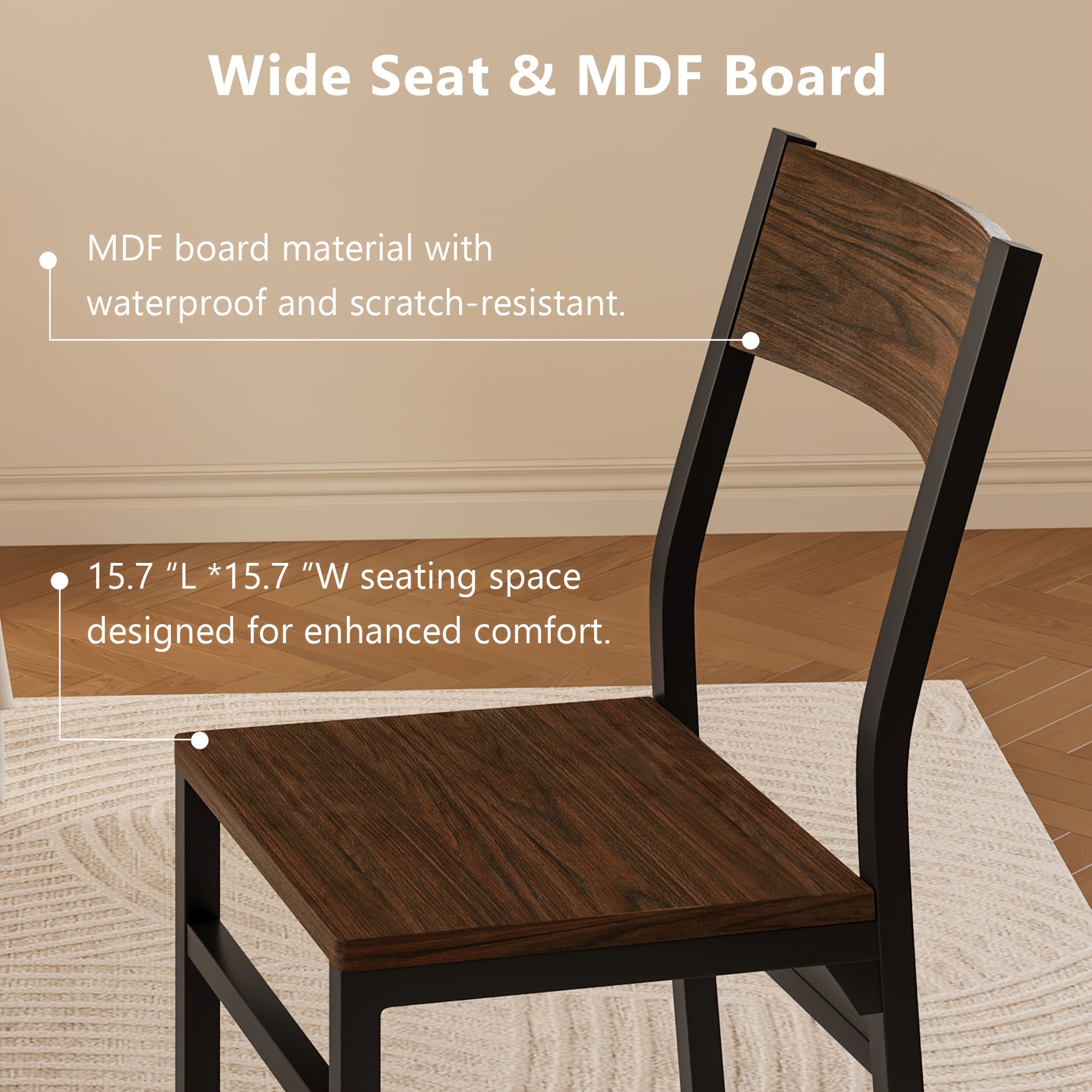 Dining Chairs Set Of 6, Modern Kitchen Chairs With Backrest, MDF Board And Metal Legs, Dinner Chairs For Dining Room, Kitchen And Living Room, Espresso/Black/Rustic Brown/Walnut Optional.