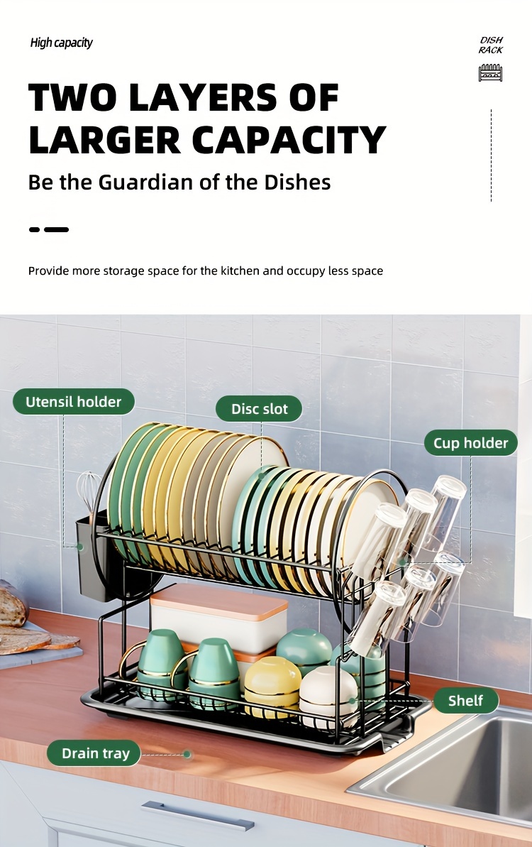 a   of two layer drying innovative storage rack a multifunctional large capacity shelf for the kitchen minimalist decor detachable and easy to   black Product details 1
