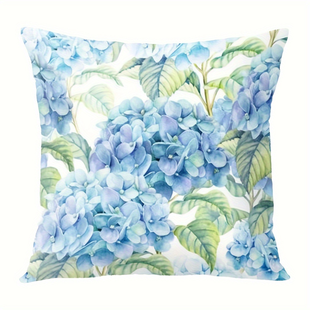 

1pc Short Plush Decor 18x18 Inch Without Pillow Core Blue Hydrangea Throw Pillow(cushion Is Not Included)