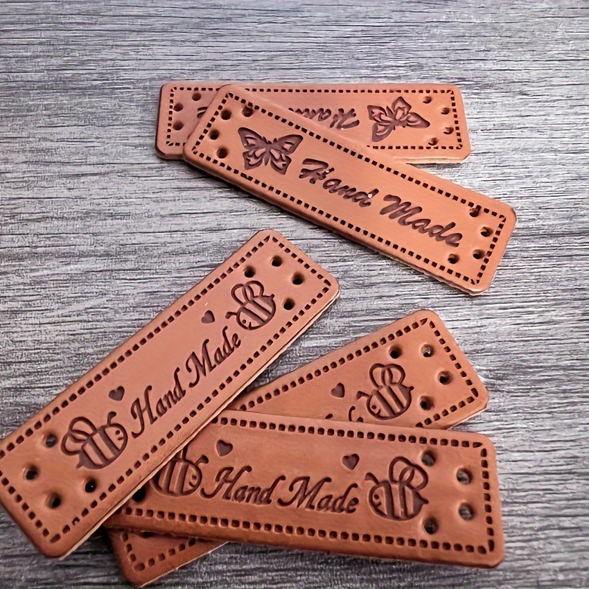 TEMU Handmade Pu Leather Name Tags Handmade Leather Tags Clothing Tags Leather Labels 40pcs Mixed Style Cute Pu Leather Labels, Carved And Bee