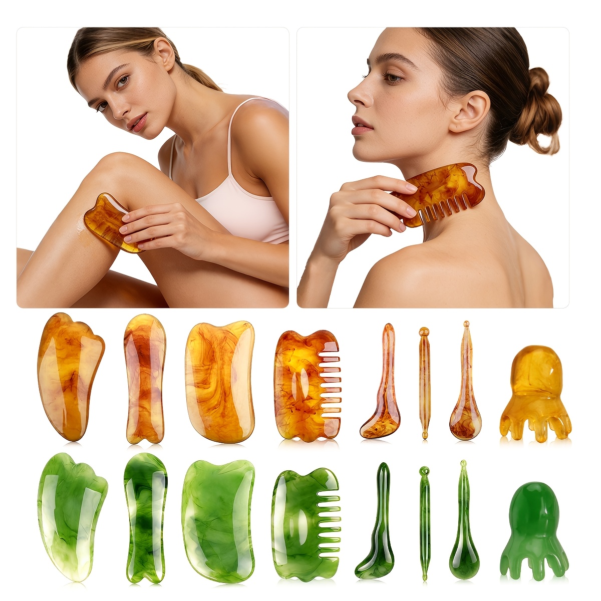 8pcs Facial Massage Tool Set, Scrapers and Massage Combs