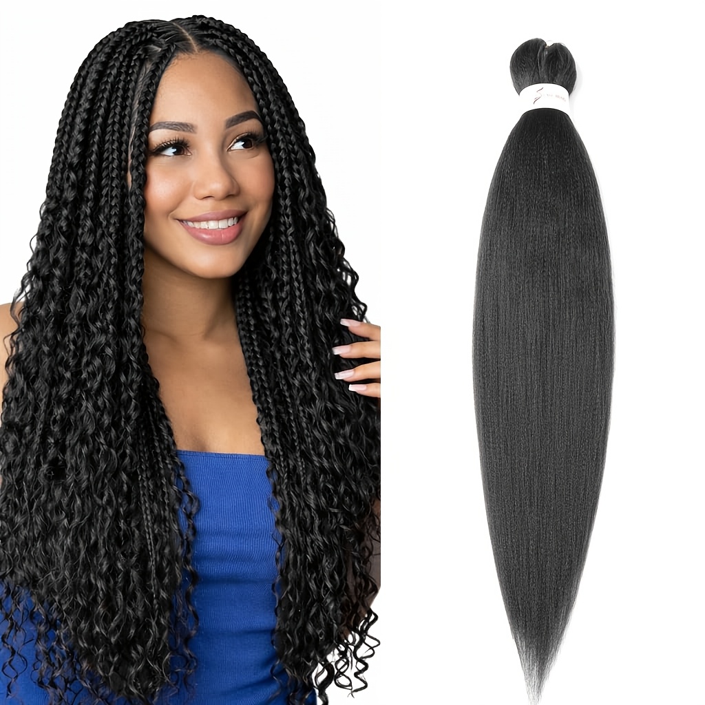 TEMU Cheveux à noirs, pré-étirés, anti-démangeaisons et anti-nœuds, extensions de cheveux à professionnelles pré-étirées, crochet synthétiques douces