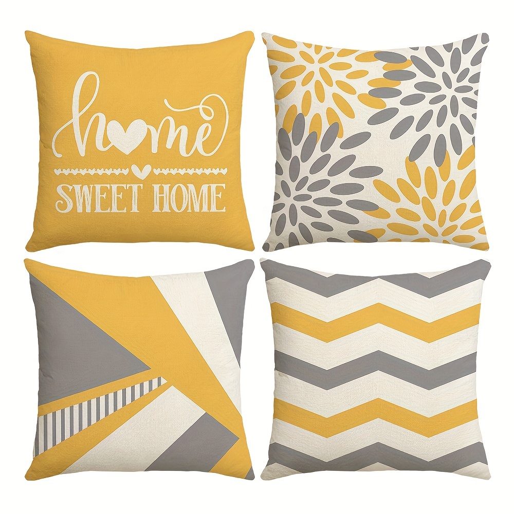 

4pcs Boho Geometric Throw Pillow Covers, Yellow And Gray Decorative Cushion Covers, Home Decor For Sofa Bedroom Office Car Farmhouse, 17.7*17.7 Inch, Without Pillow Cores