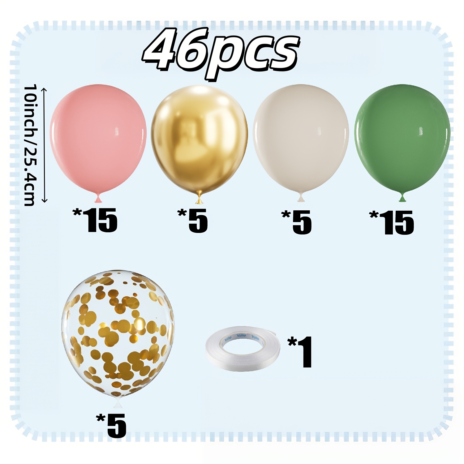 TEMU Set de 46 globos de látex dorado, , , verde, maca y , que cinta blanca, globos para fiestas, florales, celebraciones, , decoraciones para