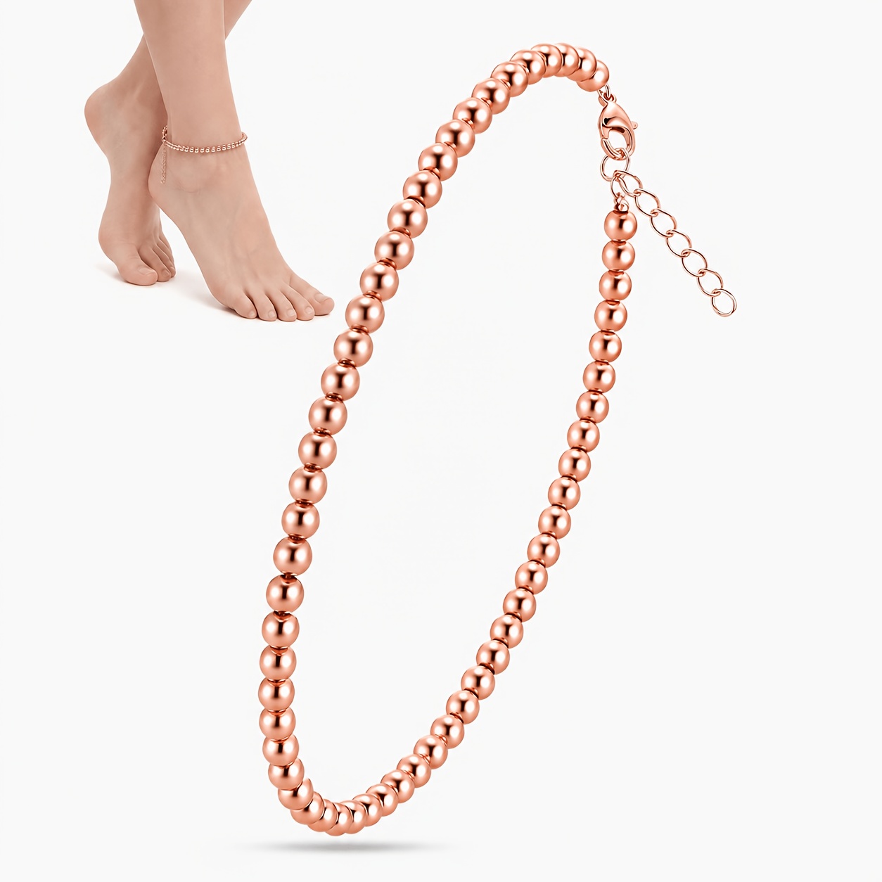 TEMU Chaîne de Cheville en Cuivre Pur pour Femme avec Perles en Cuivre 99,99 %