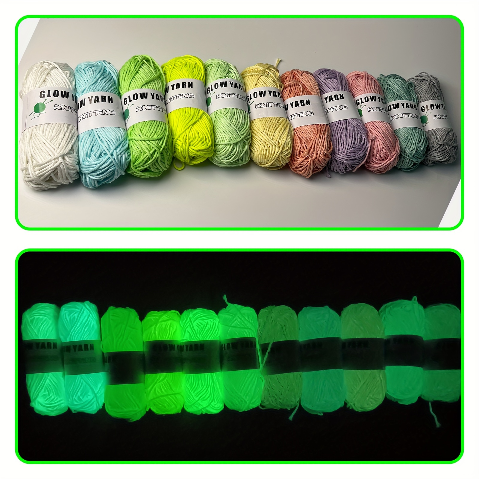 2 Rolls Glow in The Dark Yarn for Crochet, 50m per Roll Luminous DIY Glow Yarn for Knitting for Beginners Party Supplies Scrubby Yarn, Green