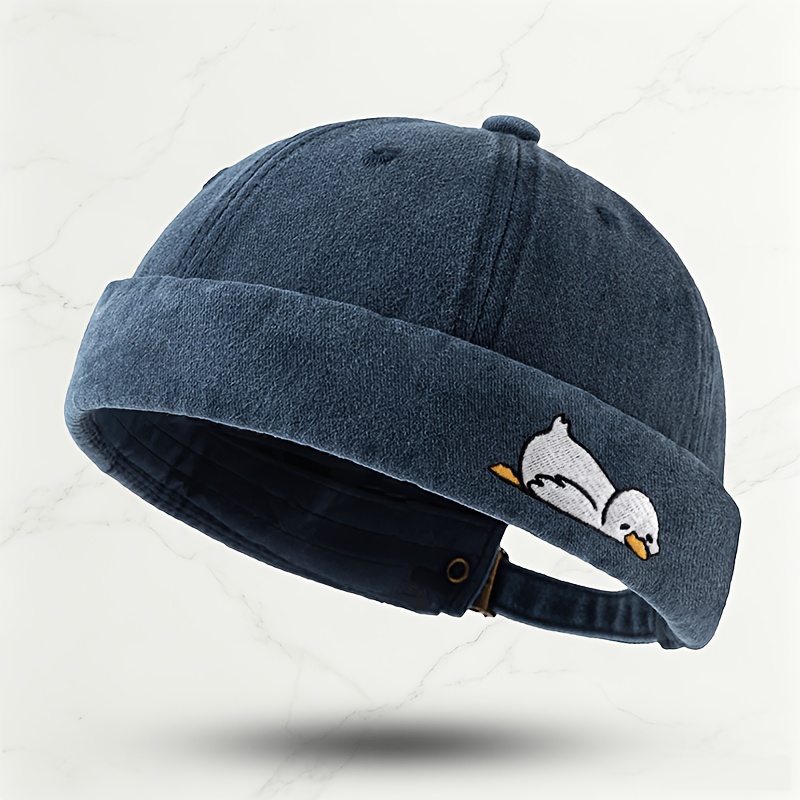 TEMU Women's Washed Vintage Beanie, Duck Animal Embroidery Street Hip-hop Sailor Cap, Unisex, Spring/autumn Fashion Casual Gourd Hat, , Adjustable ,