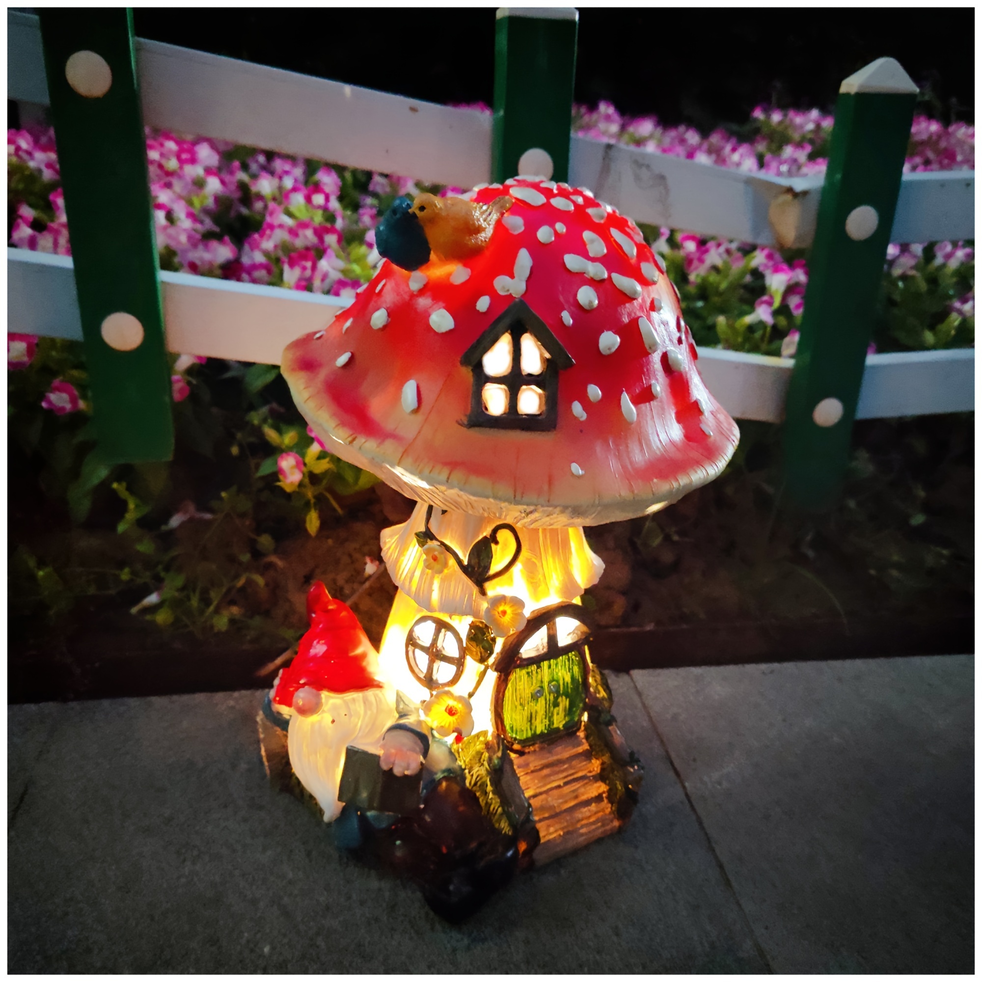 

11" Tall Solar Mushroom Fairy House With Sleeping Gnome Outdoor Statues With Lamp - Weather Proof Lawn Garden Decor Gnome Statue For Patio, Balcony, Yard, Outdoor Ornament For Enchanting Gardens