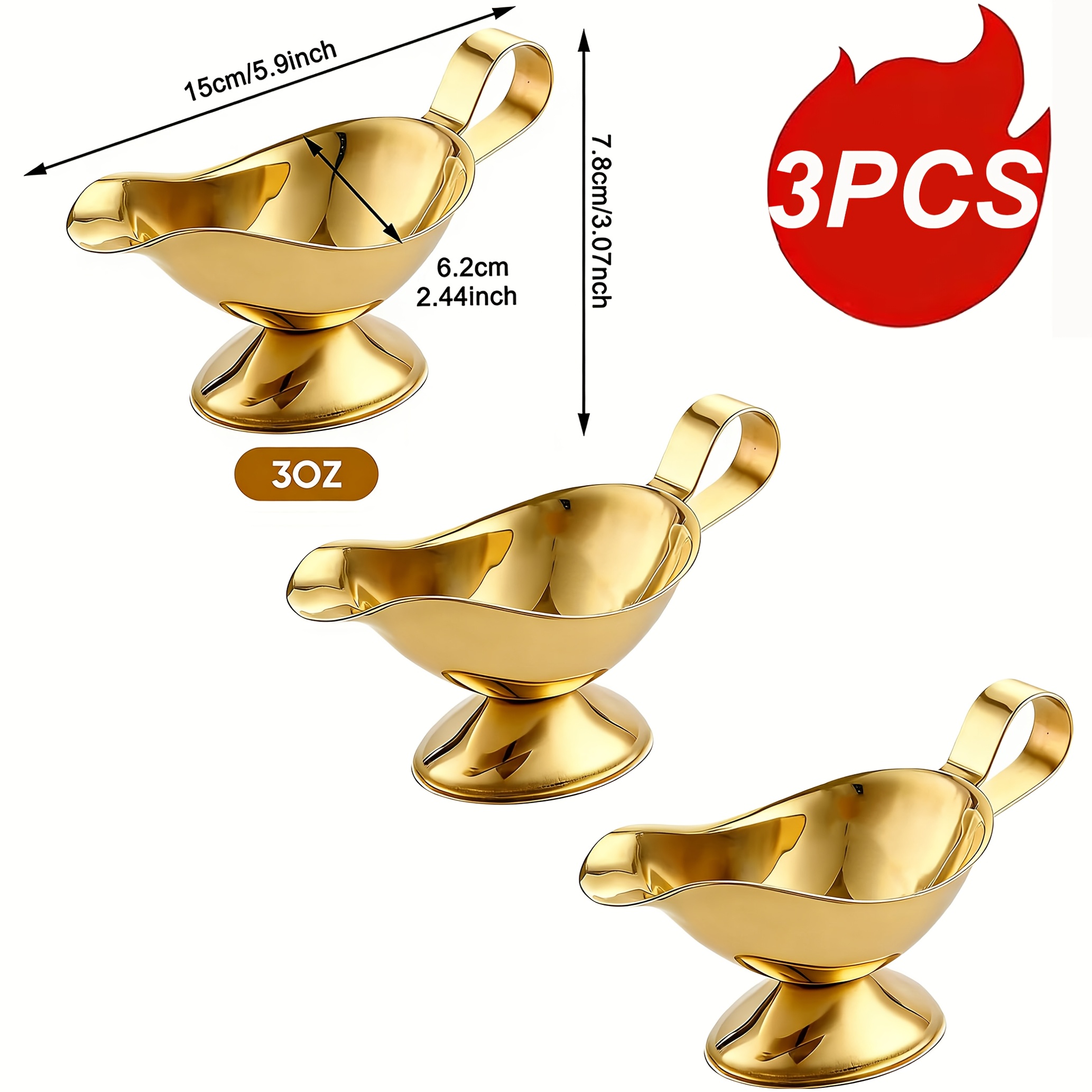 TEMU 3pcs Mini 3oz Stainless Steel Steak Sauce Cups And Pepper Sauce Boats, Ergonomic Handle For Grilling Sauce Pots, Kitchen, Hotel, Restaurant, And
