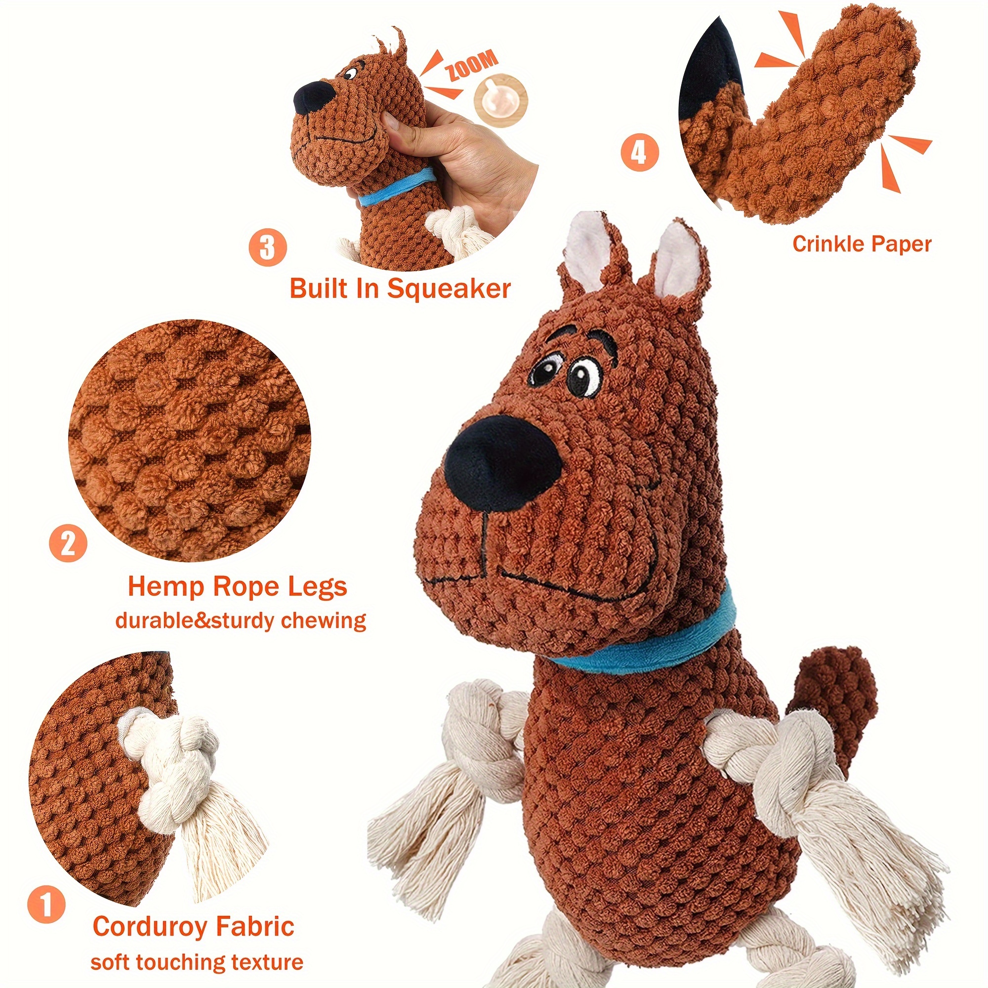 

Dog Toys, Stuffed Dog Toys For Medium Large Dogs Boredom, Squeaky Dog Chew Toy Rope Toy With Crinkle Paper, Outdoor Puppy Toys Interactive Tough Plush Rope Toys For Aggressive Chewers
