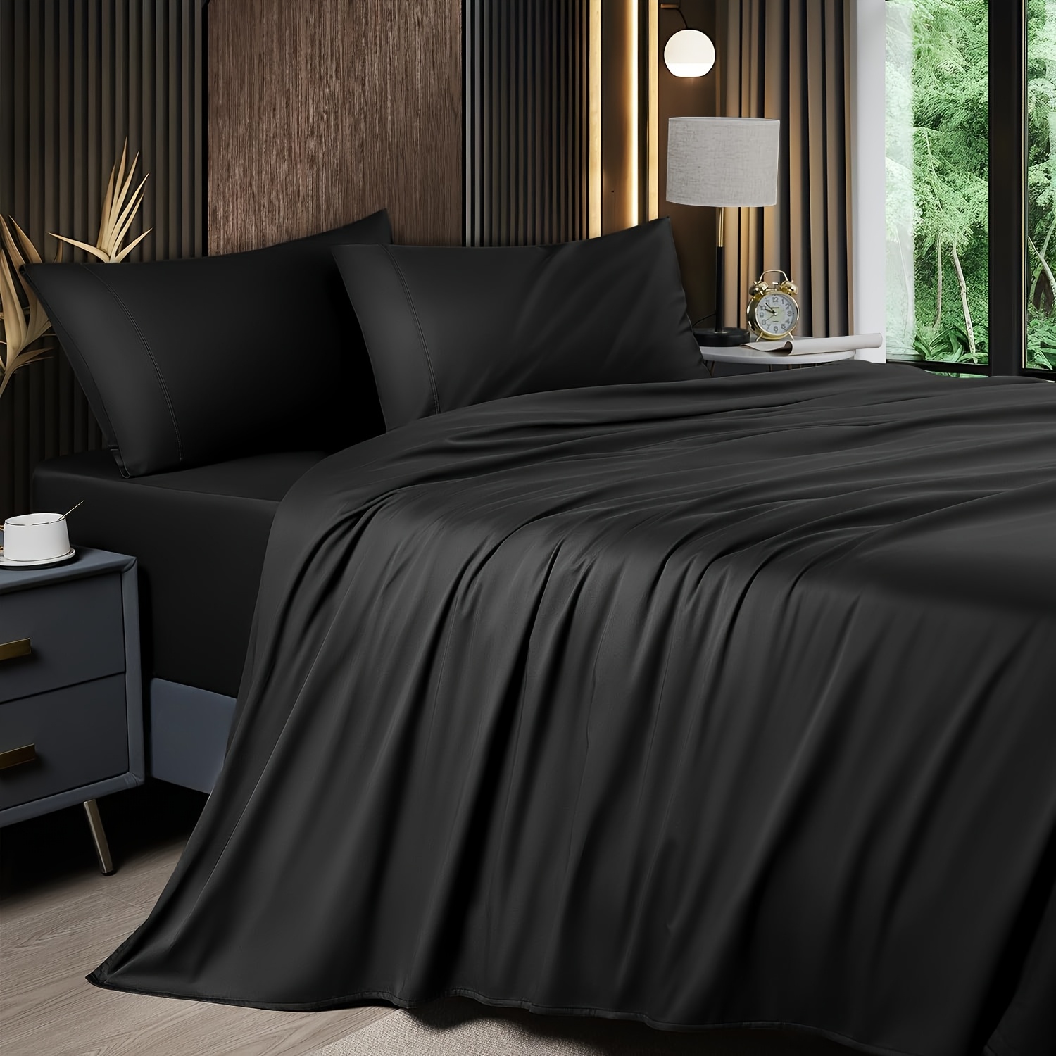 TEMU 4pcs Bed Sheet Set - Cooling Bamboo Fiber - 2000tc Ultra Soft - Deep Pocket Up To 16" - Breathable & Soft Bed Sheets, Bedding Set - Include 1