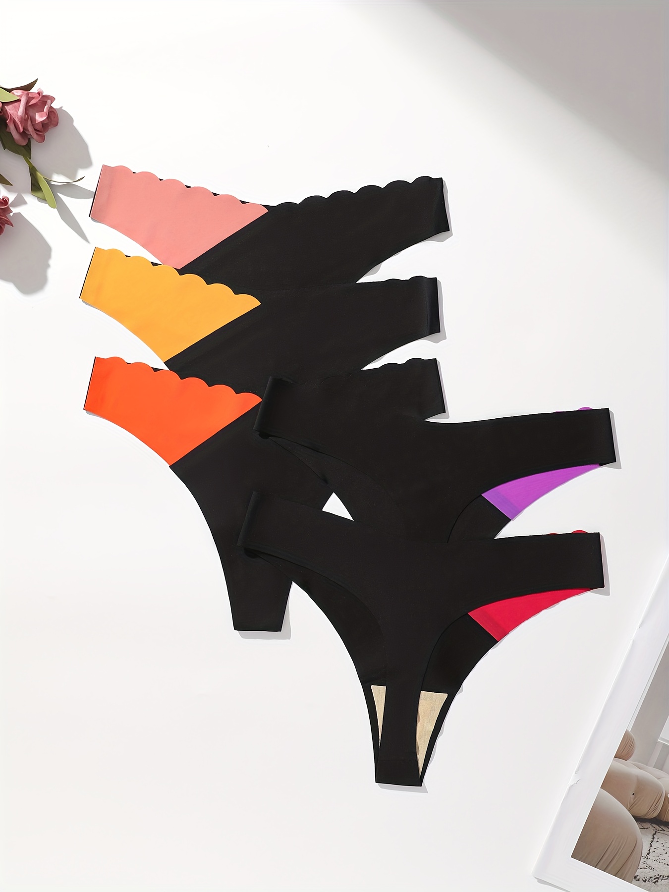 5-Pack Seamless Shell-Shaped Women'S Bikini | Comfortable and Breathable, Color Block Design, Ice Fiber Fabric, Suitable for All Seasons and Daily Wear