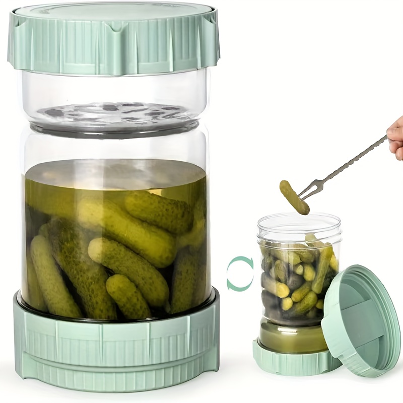 

50oz Large Capacity Pickle Jar With Dry & Wet Separator - Durable Abs Kitchen Storage Container Pickle Jar With Strainer Pickle Container