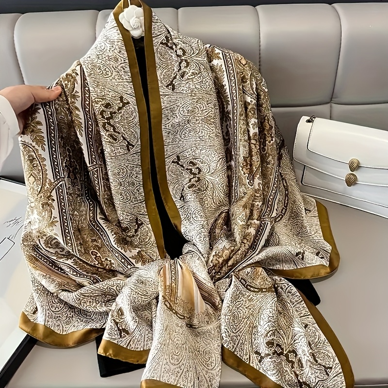 TEMU Ladies' Elegant Large Scarf - Lightweight Shawl And Beach Towel, Soft Printed , Ideal For Vacation And Leisure , Fashionable Accessory For