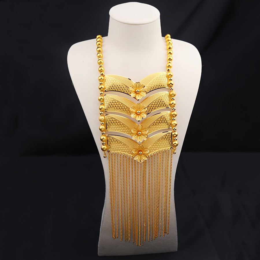 luxurious middle eastern dubai style golden fashion jewelry set sexy vacation style exquisite necklace and earring duo perfect for weddings date nights versatile gifts for eid details 3