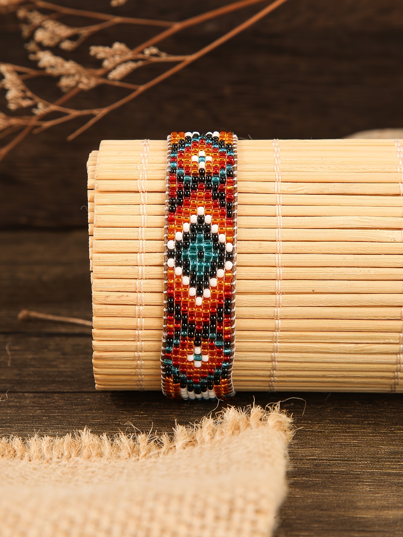 1pc vintage bohemian style geometric pattern glass rice bead handmade woven beaded womens fashionable beaded bracelet suitable for   and holiday gifts details 3