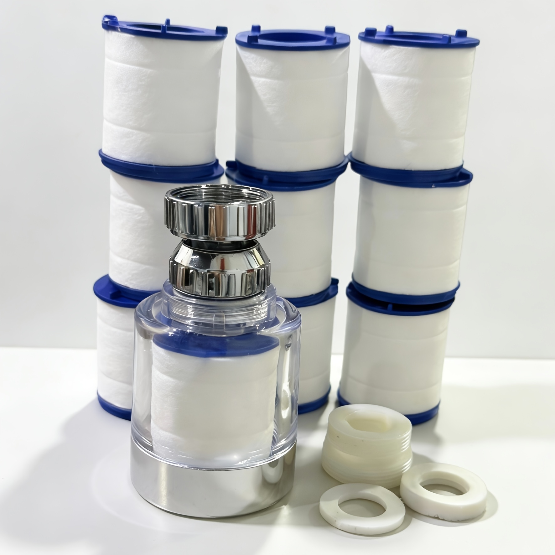 Image of 10pcs Water Purifier Faucet Set (9pcs Replaceable And Filtered Faucet Head), Rotary Faucet Water Filter Extender, Home Bathroom Water Filtration System, Faucet Filter Cartridge Set