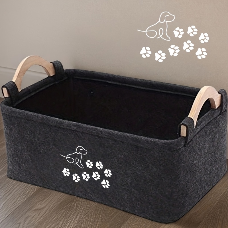 TEMU 1pc Versatile Storage Bag Featuring A Dog Silhouette With A Paw Print Design, Rectangular Storage Basket, Multipurpose Bin With Wooden Handles