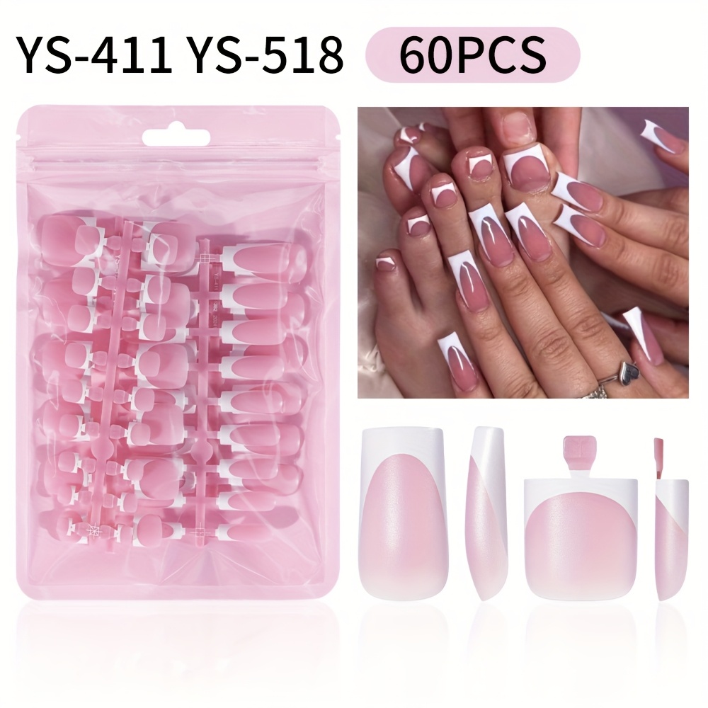 60pcs Press On Toenails Multicolor French Short Square And Coffin Glossy French Designs Toe Nails