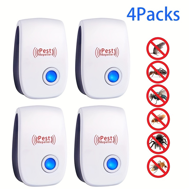 

4 Packs Ultrasonic Plug In Pest Repellent Indoor For Flea Insects Mosquitoes Rats Mice Spiders Ants Roaches Bugs, Non-toxic Pest Repeller, Humans And , Pest Control For Home, Office, Work