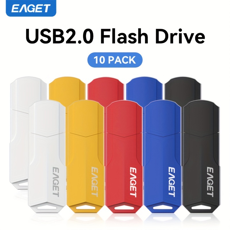 

EAGET 10-Pack de clés USB, multicolores 64Go/32Go/16Go/8Go/4Go, lecteurs de pouce USB 2.0, stockage de données à haute vitesse pour fichiers, photos, vidéos - Pas de batterie