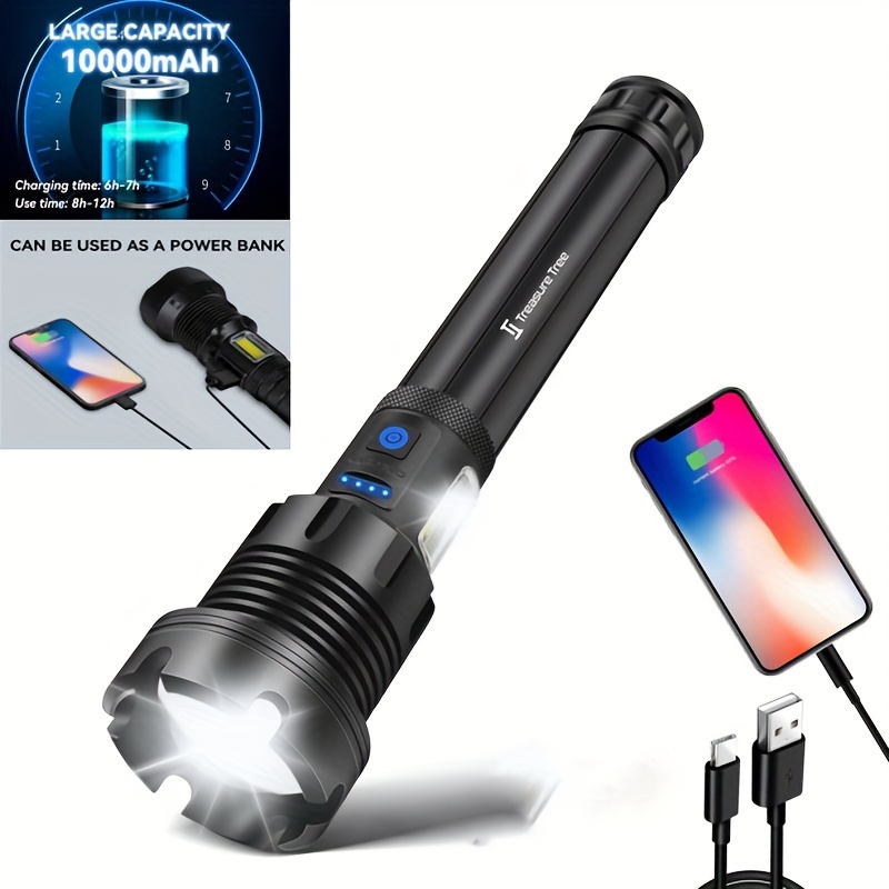 

P90 Rechargeable High Flashlight - With Usb Cable, 7 Light , Led Flashlight For Emergencies.