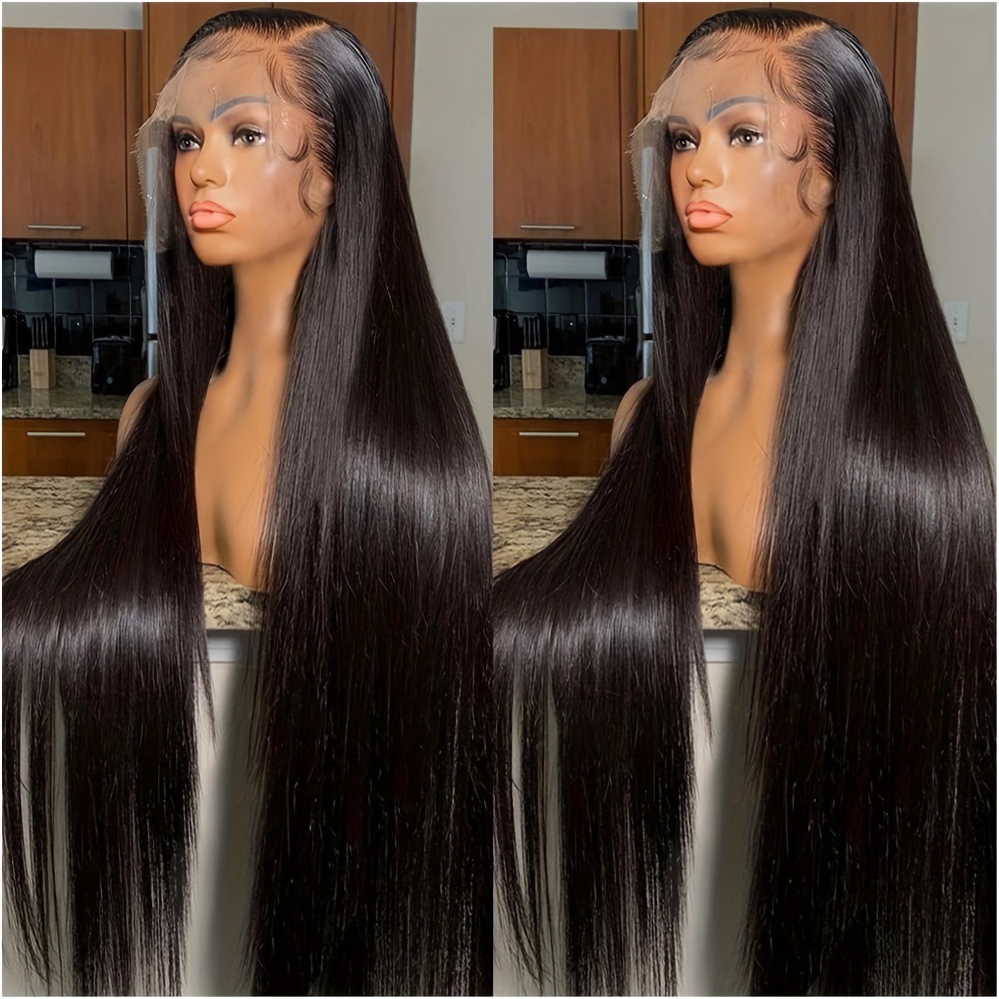Image of 250% Density 13x6 Straight Lace Front Wig Transparent Lace Glueless Wigs 13x6 Human Hair Wig Natural Black Middle Part Wig For Women