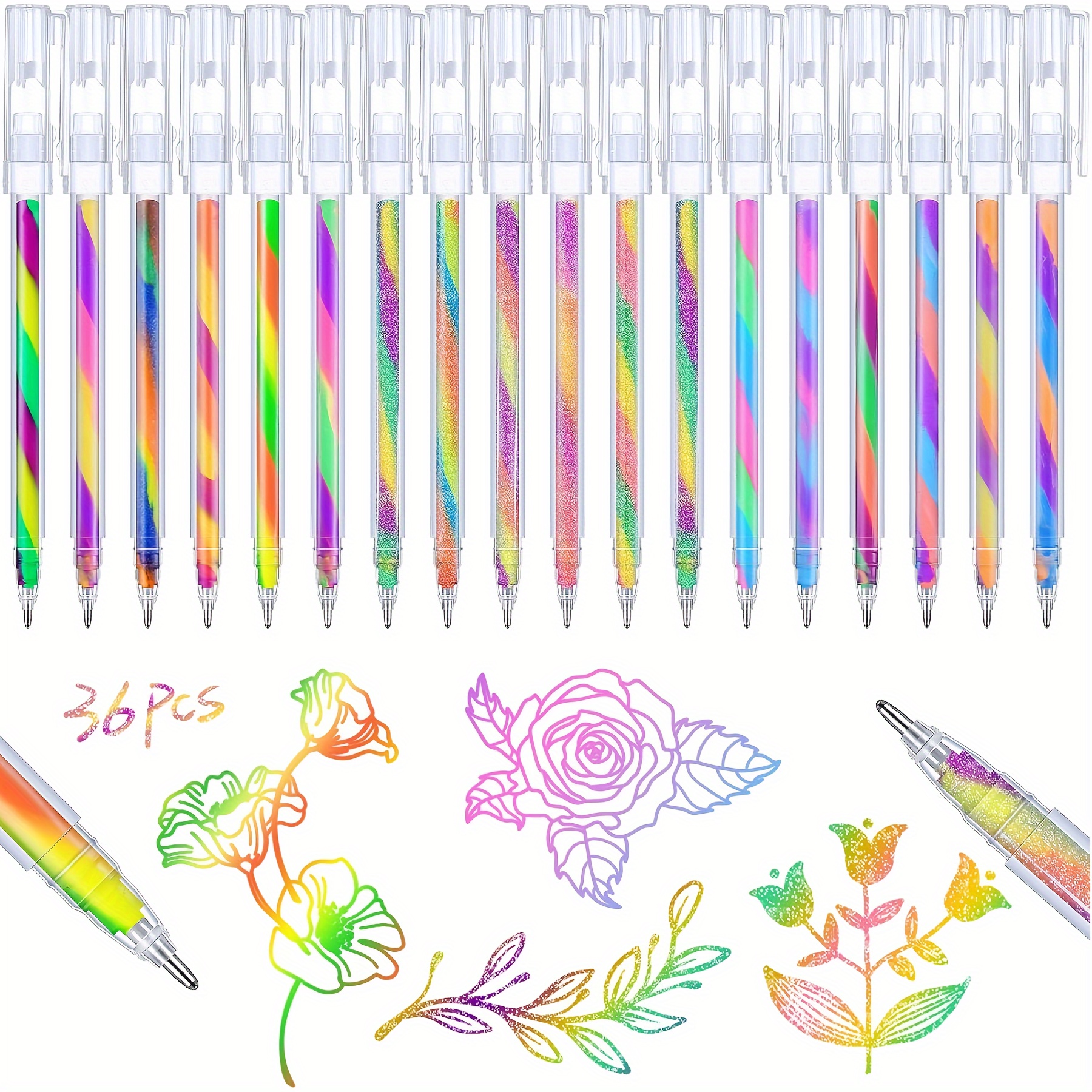 

Domuuh 6/18pcs Pens Set, Color Changing Pastel Neon Glitter, , Lightweight Plastic, Round Body, Stick Construction, Click-off Cap For Adult Coloring, Doodling, Scrapbooking, Journaling