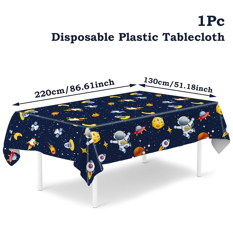 E-shop 1 Stück, Blaue Astronautentischdecke, 220x130 cm, Happy Birthday Party Dekoration Tischtuch, Raumschiff-Thema Astronautenparty Tischdeko, 1.