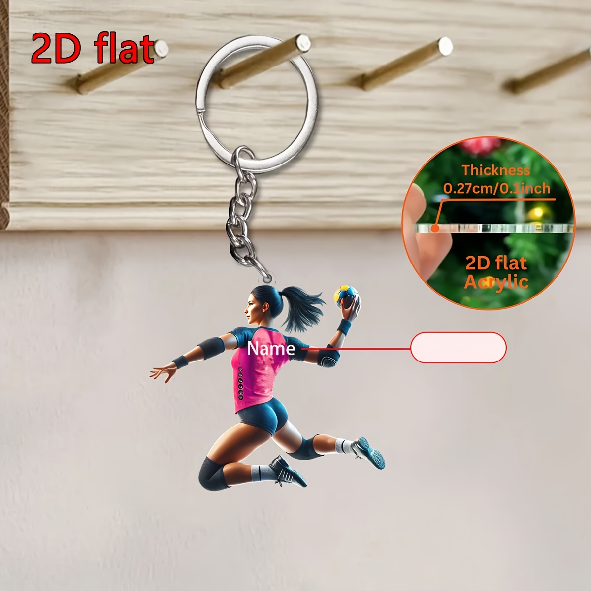 TEMU 2d Flat - Customized 2d Flat - Handball Player Acrylic Keychain - 2d Flat Printing, Colorful Design, Ideal Gift For Sports Enthusiasts, , For