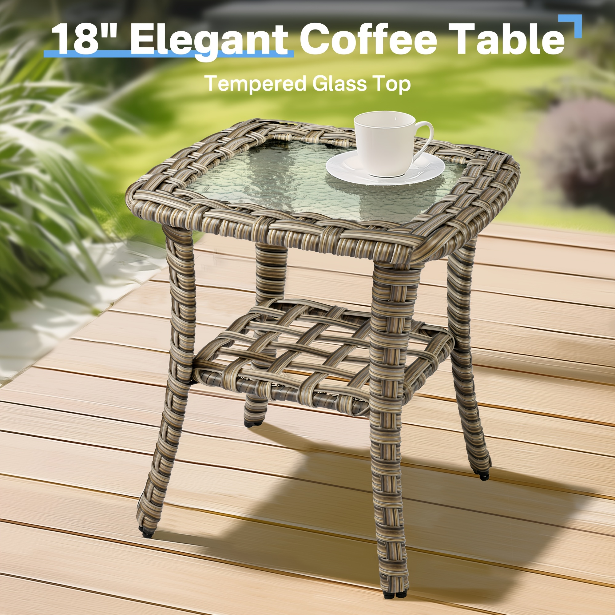 5pcs outdoor patio furniture set with 2   1 outside sofa 1 side table and 1 solar lighting glass coffee table all weather wicker patio conversation set   for garden deck and porch decor Product details 4