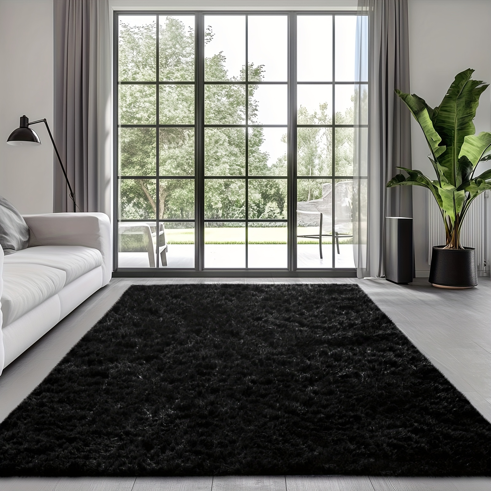 TEMU 1pc Solid Black Super Soft Thickened Fluffy Area Rug For Living Room, Soft Shaggy Area Rug Plush Indoor Carpets For Bedroom, Non Skid Fluffy Fur Rug For Room Home Decor
