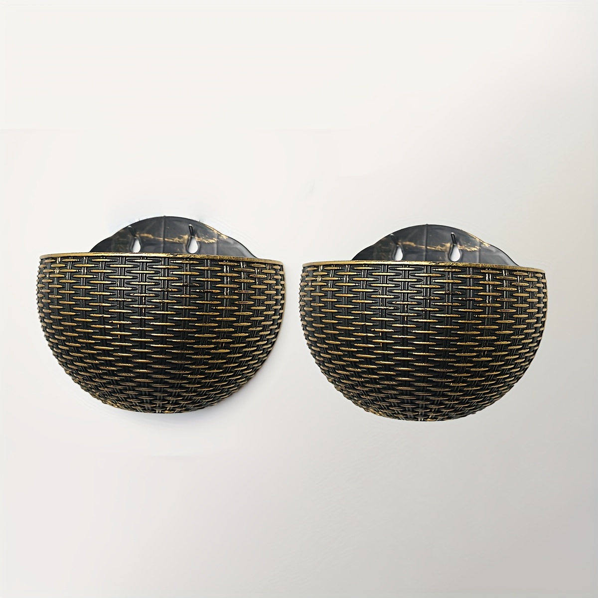 E-shop ./2 Stk. Bohemischer Vintage-Stil Korb aus Kunststoff mit Weidenoptik - Wandmontierter Hängeplanzengesteck ohne Bohren, Ovaler