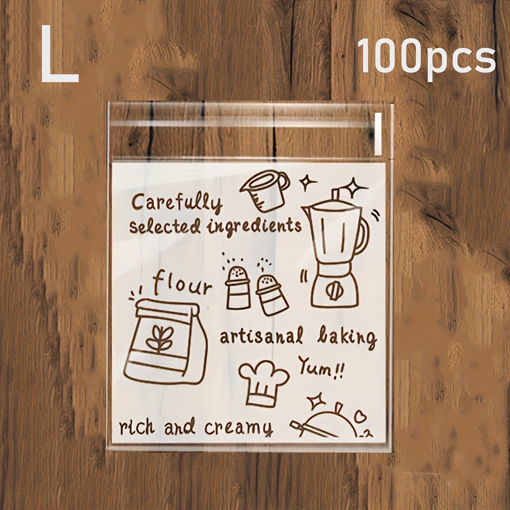 TEMU 100pcs New Cartoon Baking Tool Printed Transparent Self-seal Bags For Baking, Cookie, Biscuit, Snowflake, And Macaron Independent Packaging