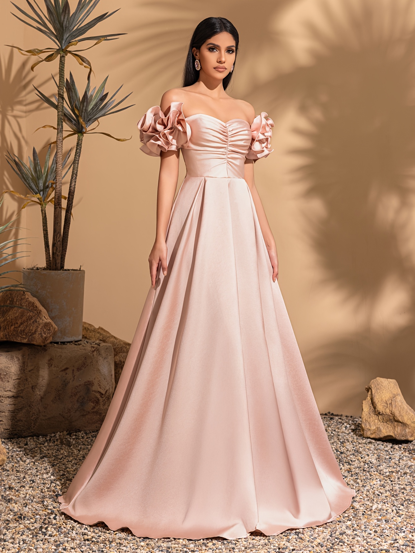 Velvet Petal Sleeve Off-Shoulder Wedding Dress, Elegant and Chic Evening  Gown, Women's Long Skirt, Party Dress, 2025 New Style, New Women's Dress,  Hos