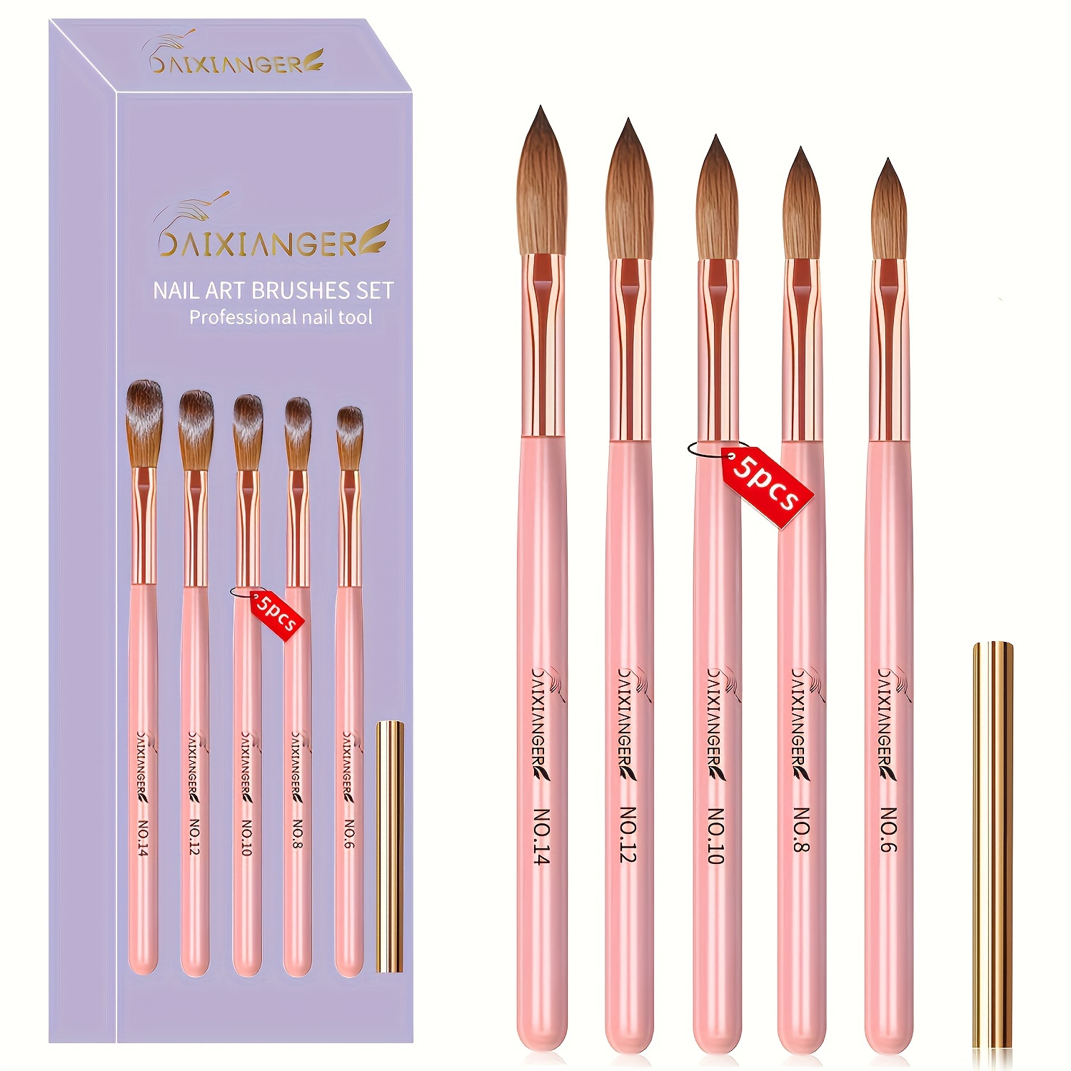 TEMU 5pcs Nail Art Brushes Set, Professional Manicure Pedicure Tools, Formaldehyde-free, Gradient Brush Kit For Diy Nail Design, Ideal Christmas Gift, Nail Tech Supplies