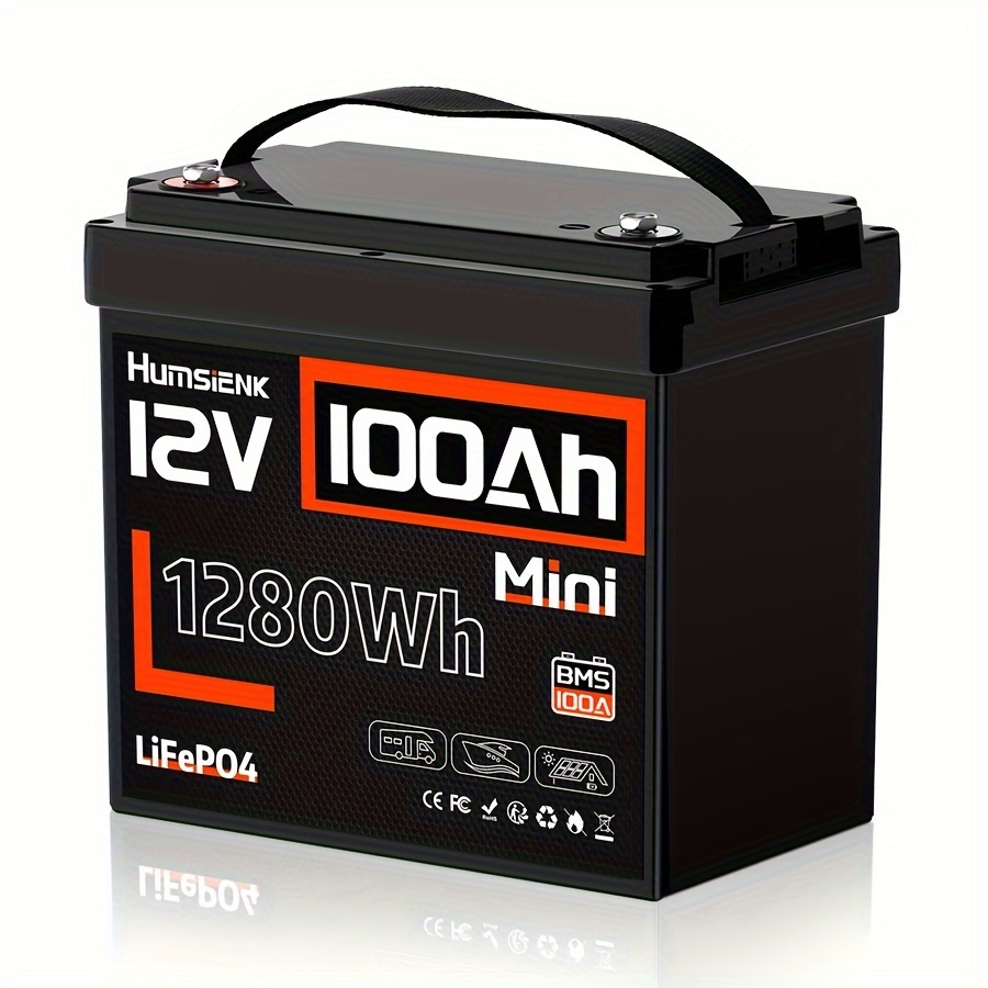 Marine Battery 12V 100Ah LiFePO4 Battery - Mini Size With 100A BMS