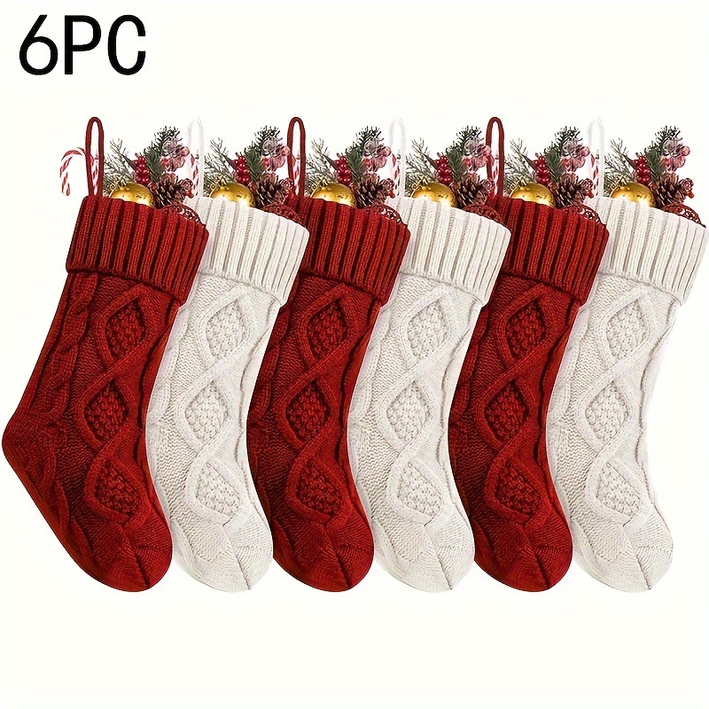 TEMU 6 Pack Of Classic Christmas Stockings: Festive 18 Inch Knit Socks For Decorating - Perfect For Christmas Parties And Home Décor