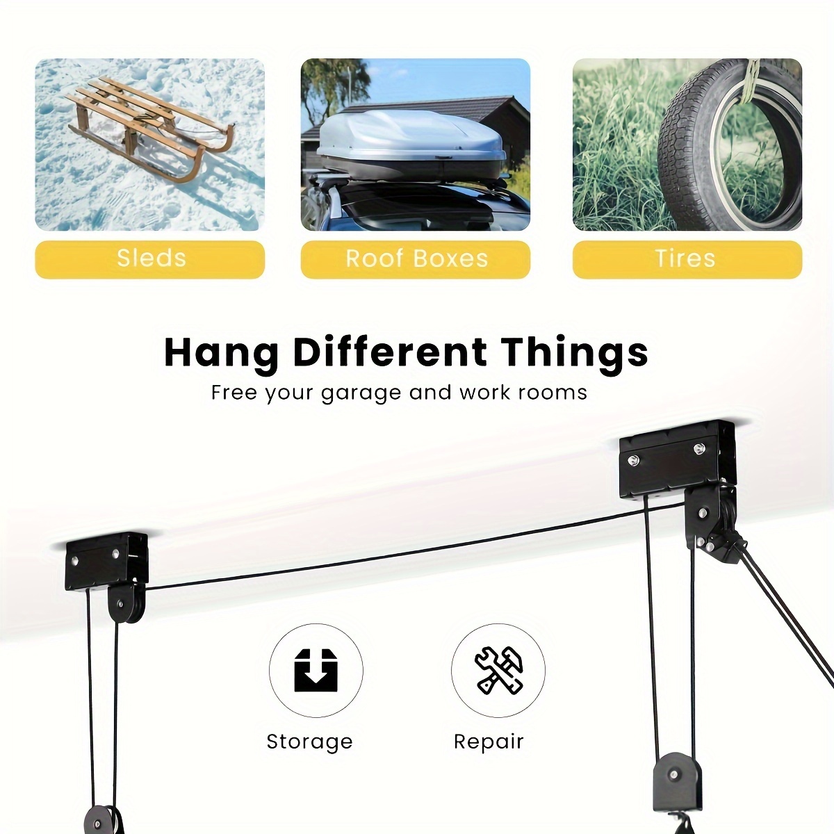 Hoist Lift Pulley System for Overhead Garage Storage 2024 Canoe Bicycle Ceiling Hoist