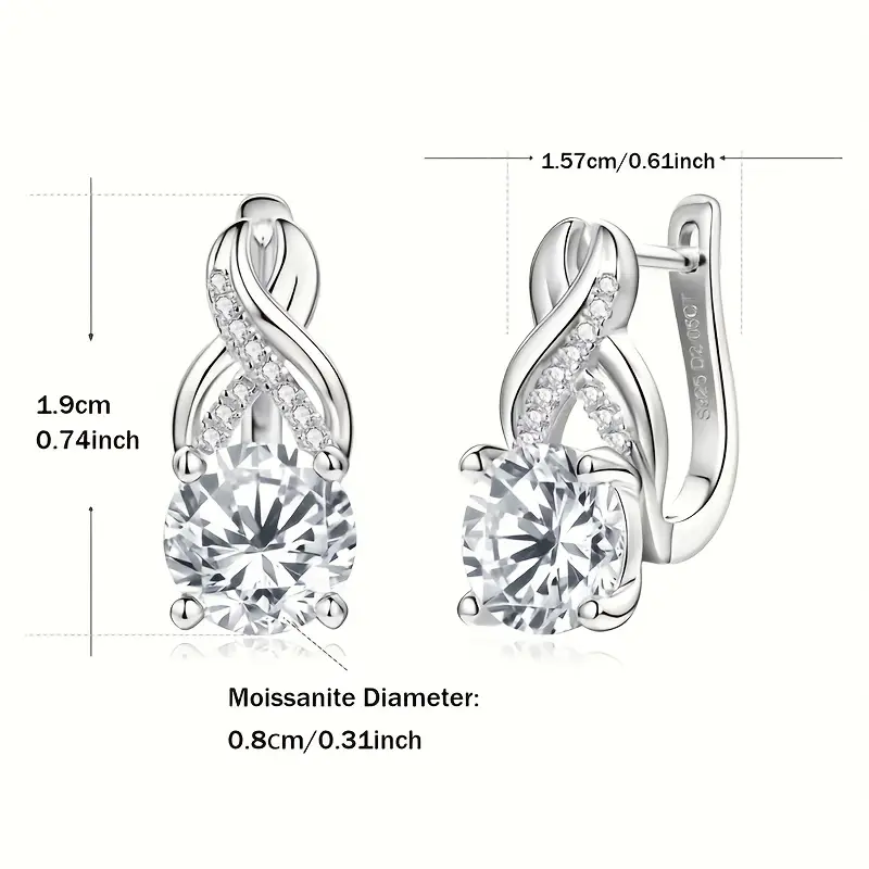 1 pair moissanite infinity element womens earrings 925 silvery 8mm round vvs1  moissanite earrings for wedding and party holiday gifts earrings for women jewelry gifts gift box Product details 0